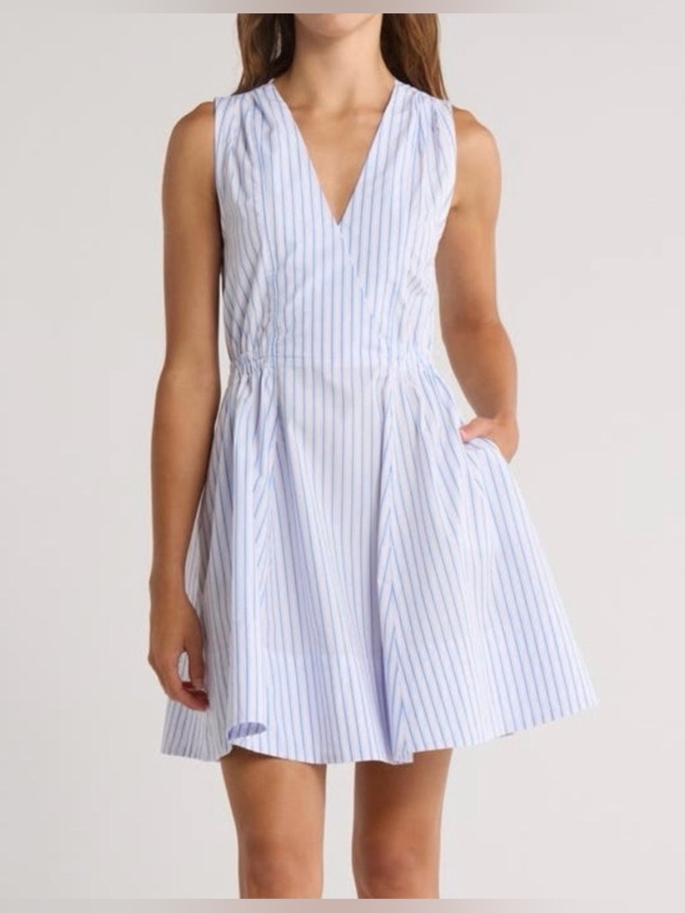 Derek Lam Crosby Tia Sleeveless Dress Elastic Waist Pockets White Blue Pink  2